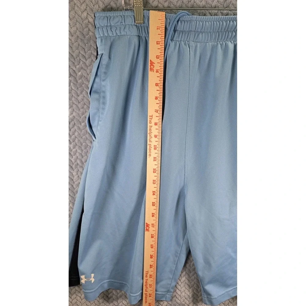 Under Armour Mens Basketball Shorts Blue Striped Athletic Gym VBOD353 Size LG